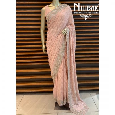 Baby Pink Lakhnavi Georgette Saree
