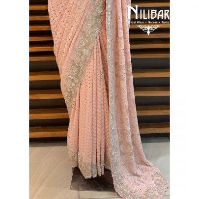 Baby Pink Lakhnavi Georgette Saree