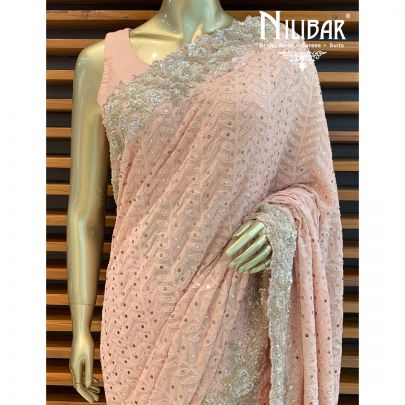 Baby Pink Lakhnavi Georgette Saree