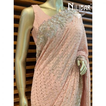 Baby Pink Lakhnavi Georgette Saree