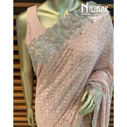 Baby Pink Lakhnavi Georgette Saree
