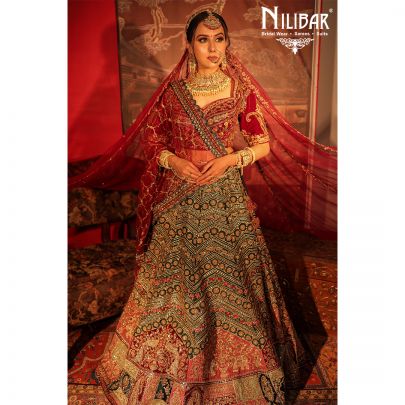 Red and Green Velvet Bridal Lehenga