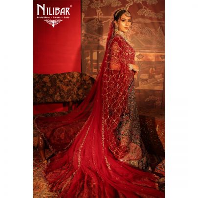 Red and Green Velvet Bridal Lehenga