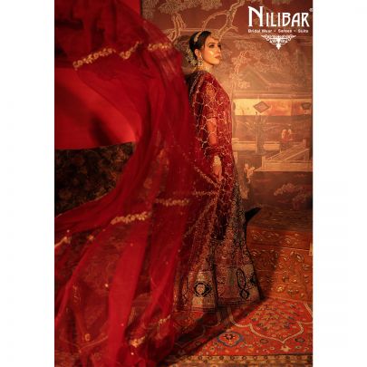 Red and Green Velvet Bridal Lehenga