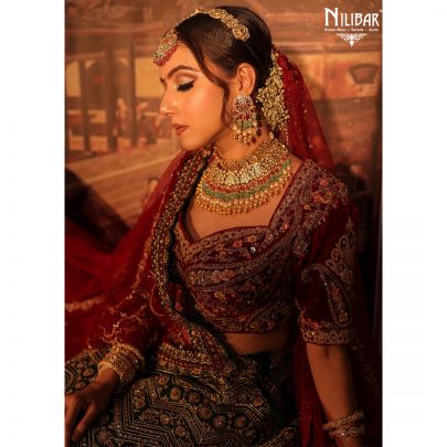 Red and Green Velvet Bridal Lehenga