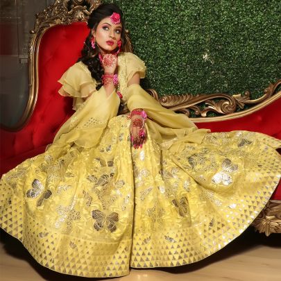 Lemon Organza Lehenga