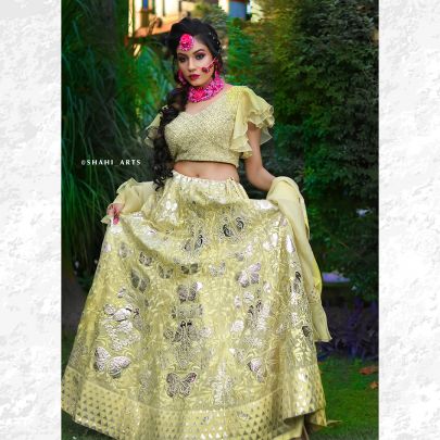 Lemon Organza Lehenga