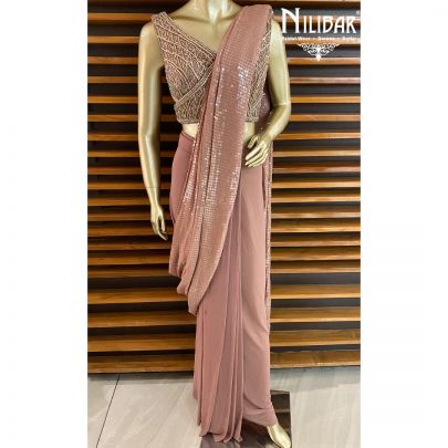 Greyish Pink Lycra Draped Saree