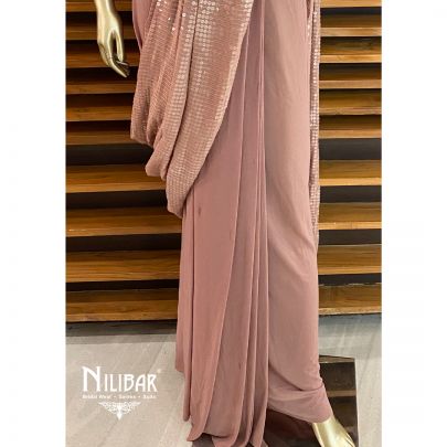 Greyish Pink Lycra Draped Saree