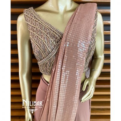 Greyish Pink Lycra Draped Saree