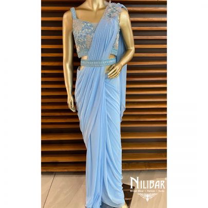 Maya Blue Lycra Draped Saree