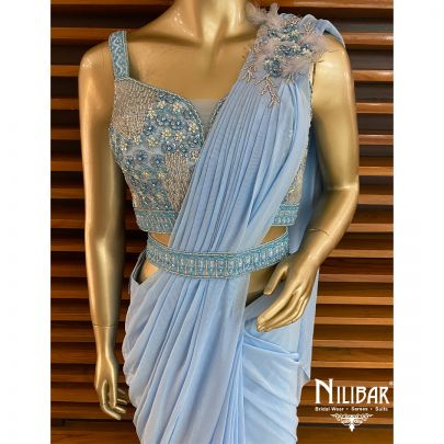 Maya Blue Lycra Draped Saree