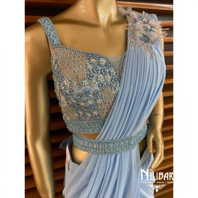 Maya Blue Lycra Draped Saree
