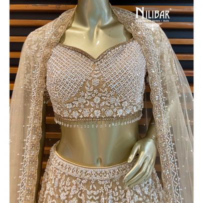 Beige Net Bridal Lehenga