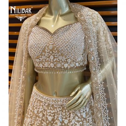 Beige Net Bridal Lehenga