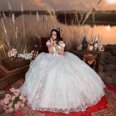 White Off-Shoulder Organza Gown