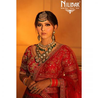 mehroon Silk and Chinon Bridal  Lehenga