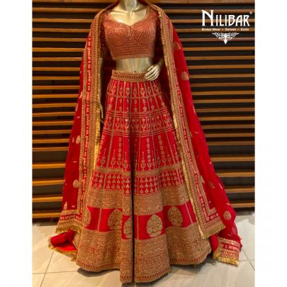 Crimson Red Silk Bridal Lehenga