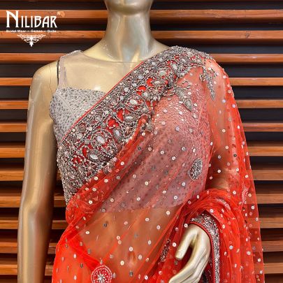 Tangerine Orange Net Saree