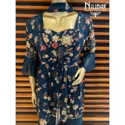 Peacock Blue Georgette Jacket Style Suit