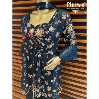 Peacock Blue Georgette Jacket Style Suit