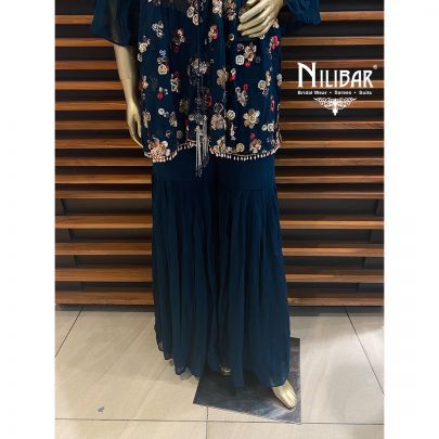 Peacock Blue Georgette Jacket Style Suit