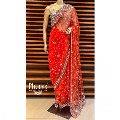 Tangerine Orange Net Saree