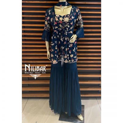 Peacock Blue Georgette Jacket Style Suit
