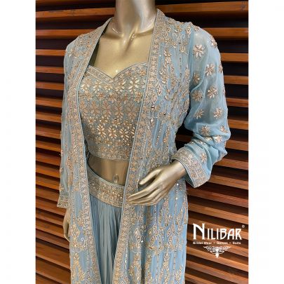 Pistachio Green Georgette Jacket Style Suit
