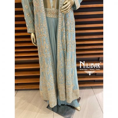 Pistachio Green Georgette Jacket Style Suit