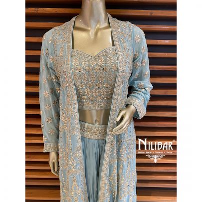 Pistachio Green Georgette Jacket Style Suit