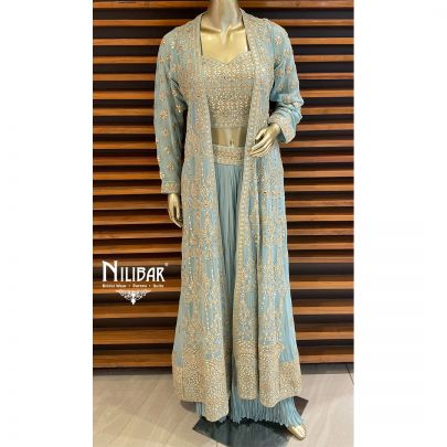 Pistachio Green Georgette Jacket Style Suit