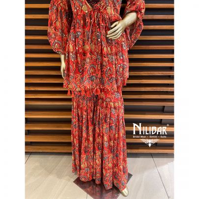 Sangria Red Georgette Jacket Style Suit