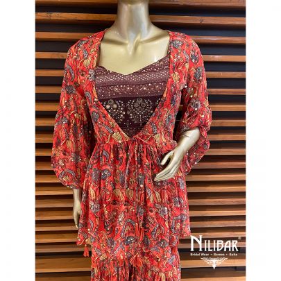 Sangria Red Georgette Jacket Style Suit
