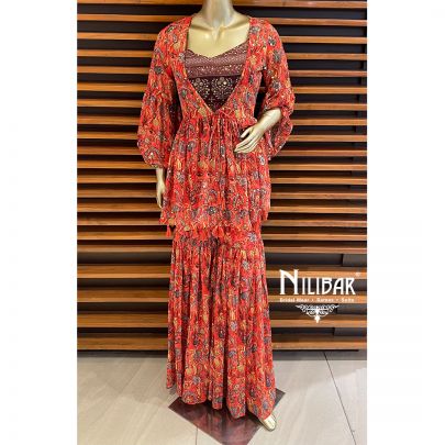 Sangria Red Georgette Jacket Style Suit