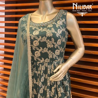 Jungle Green Banarasi Silk Anarkali