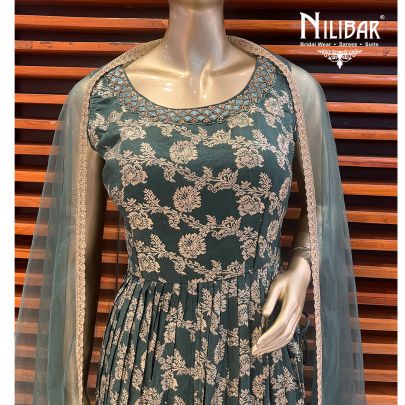 Jungle Green Banarasi Silk Anarkali