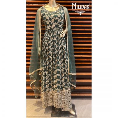 Jungle Green Banarasi Silk Anarkali