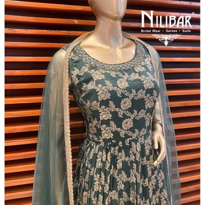Jungle Green Banarasi Silk Anarkali