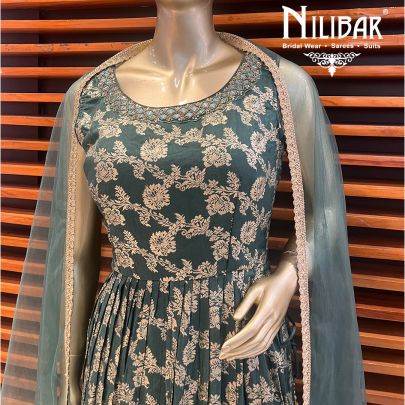 Jungle Green Banarasi Silk Anarkali