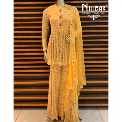 Yellow Printed Sharara Suit