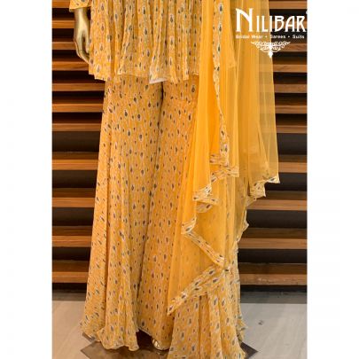 Yellow Printed Sharara Suit
