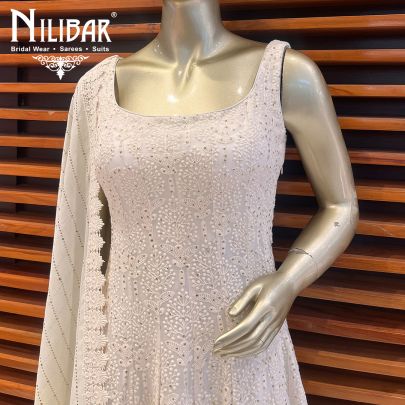Pearl white Georgette Anarkali Suit