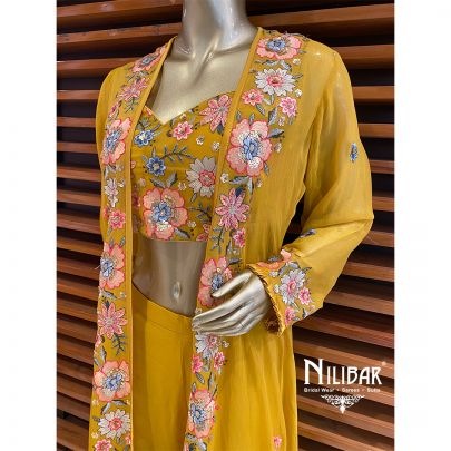 Butter Scotch Yellow Georgette Jacket Style Suit