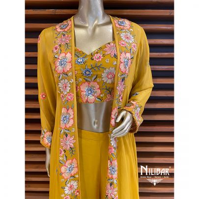 Butter Scotch Yellow Georgette Jacket Style Suit
