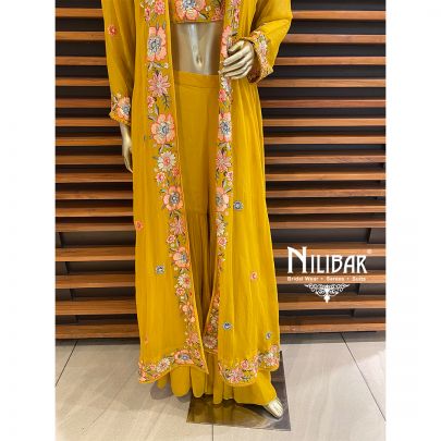 Butter Scotch Yellow Georgette Jacket Style Suit