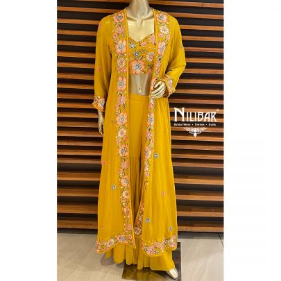 Butter Scotch Yellow Georgette Jacket Style Suit
