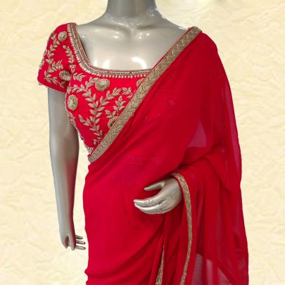 Fiery Red Georgette Saree