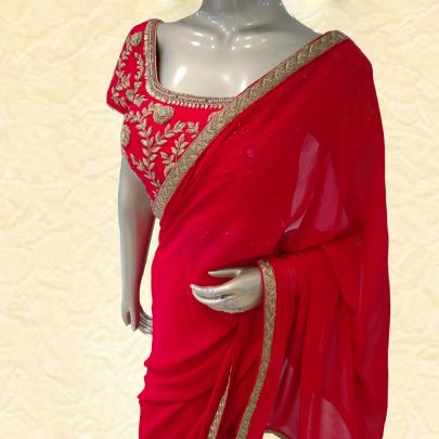 Fiery Red Georgette Saree