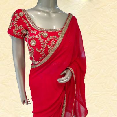 Fiery Red Georgette Saree
